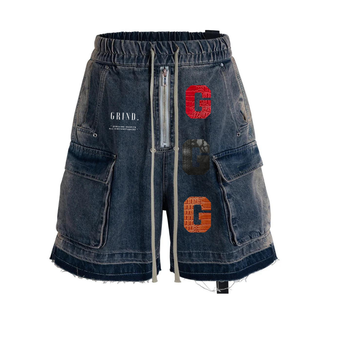 Snakeskin Leather Patch  Denim Shorts